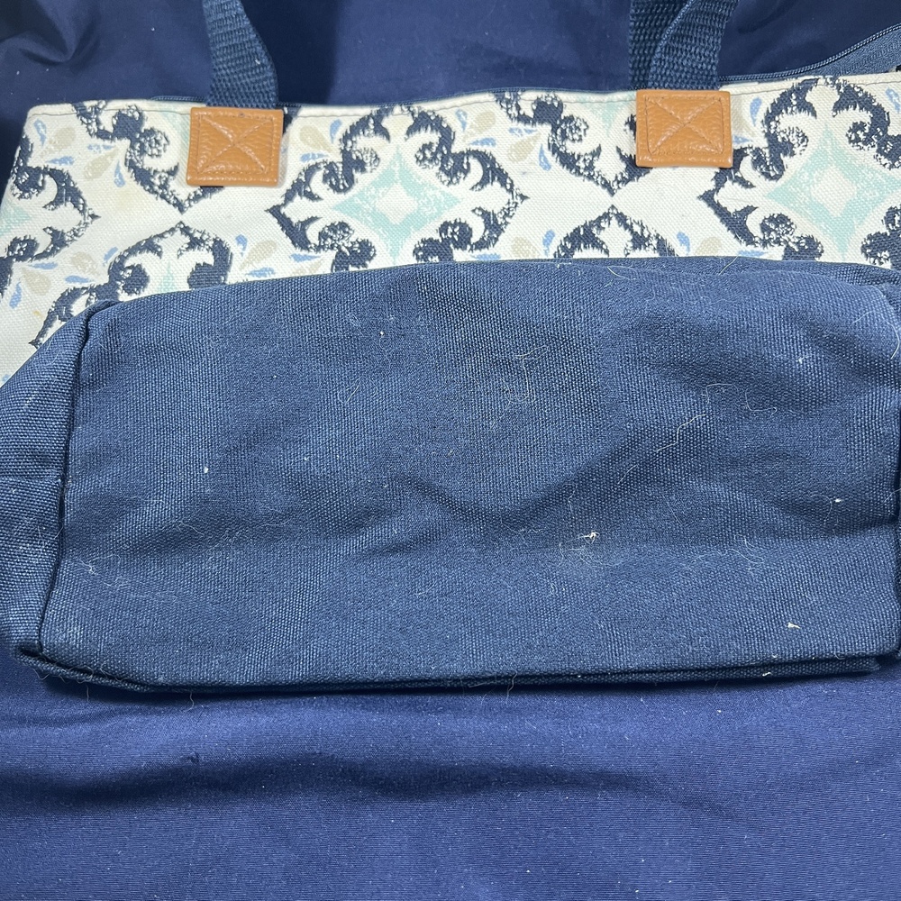 Thirty-One Tote Bag Purse Blue White Patterned Everyday Zipper Closure Boho Chic - Picture 4 of 6